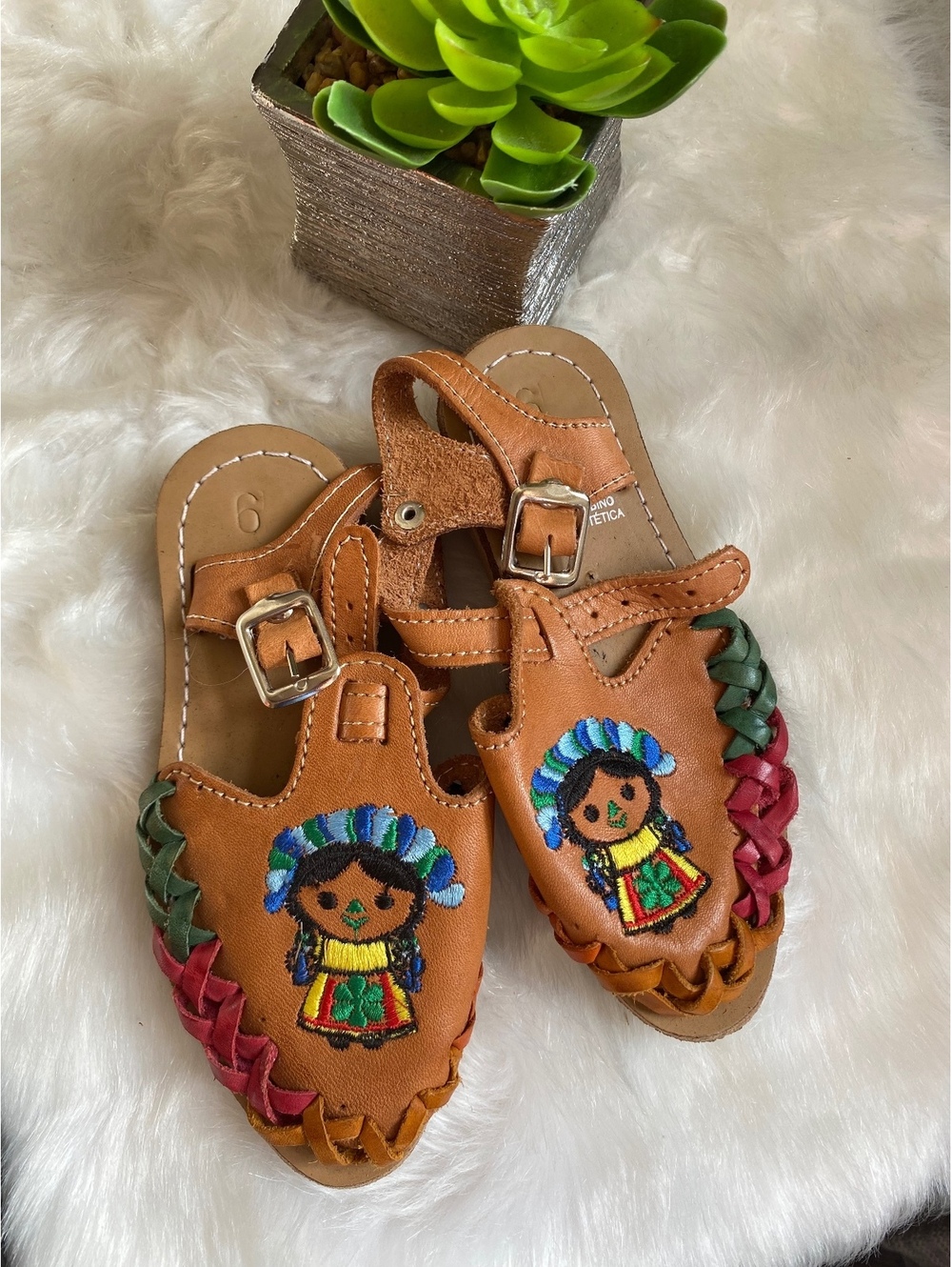 Handmade Mexican Leather Sandals with Colorful Embroidery